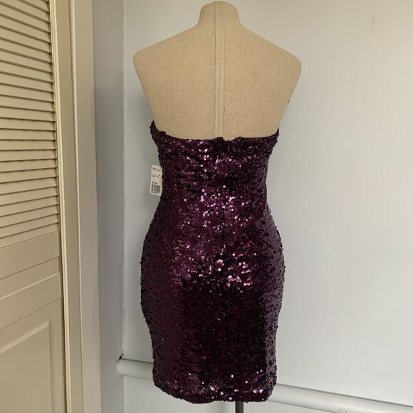 FOREVER 21 PURPLE SEQUIN STRAPLESS DRESS NWT - Picture 2 of 8